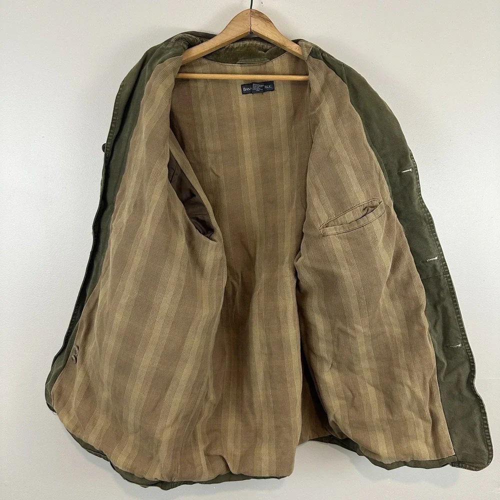 Banana Republic‎ VTG Army Green Leather Collar Distressed Jacket Mens M Read